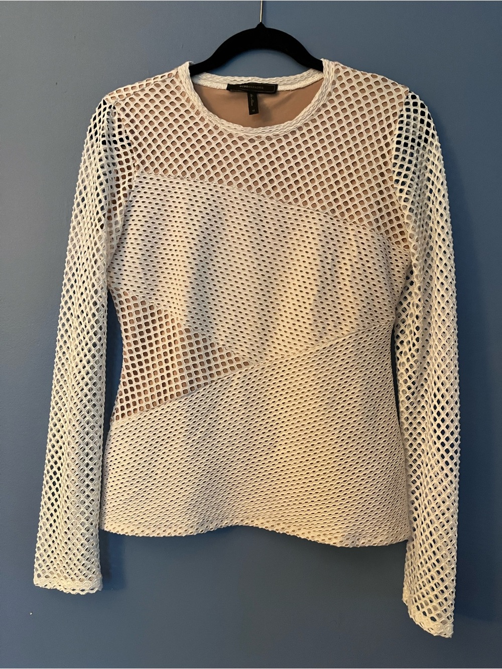 BCBGMaxAzria White Open-Knit Long Sleeve Top